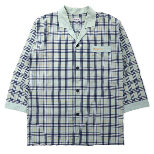 Burberrys オールド ノバチェック オープンカラー パジャマシャツ L グリーン コットン ワンポイントロゴ刺繍 日本製