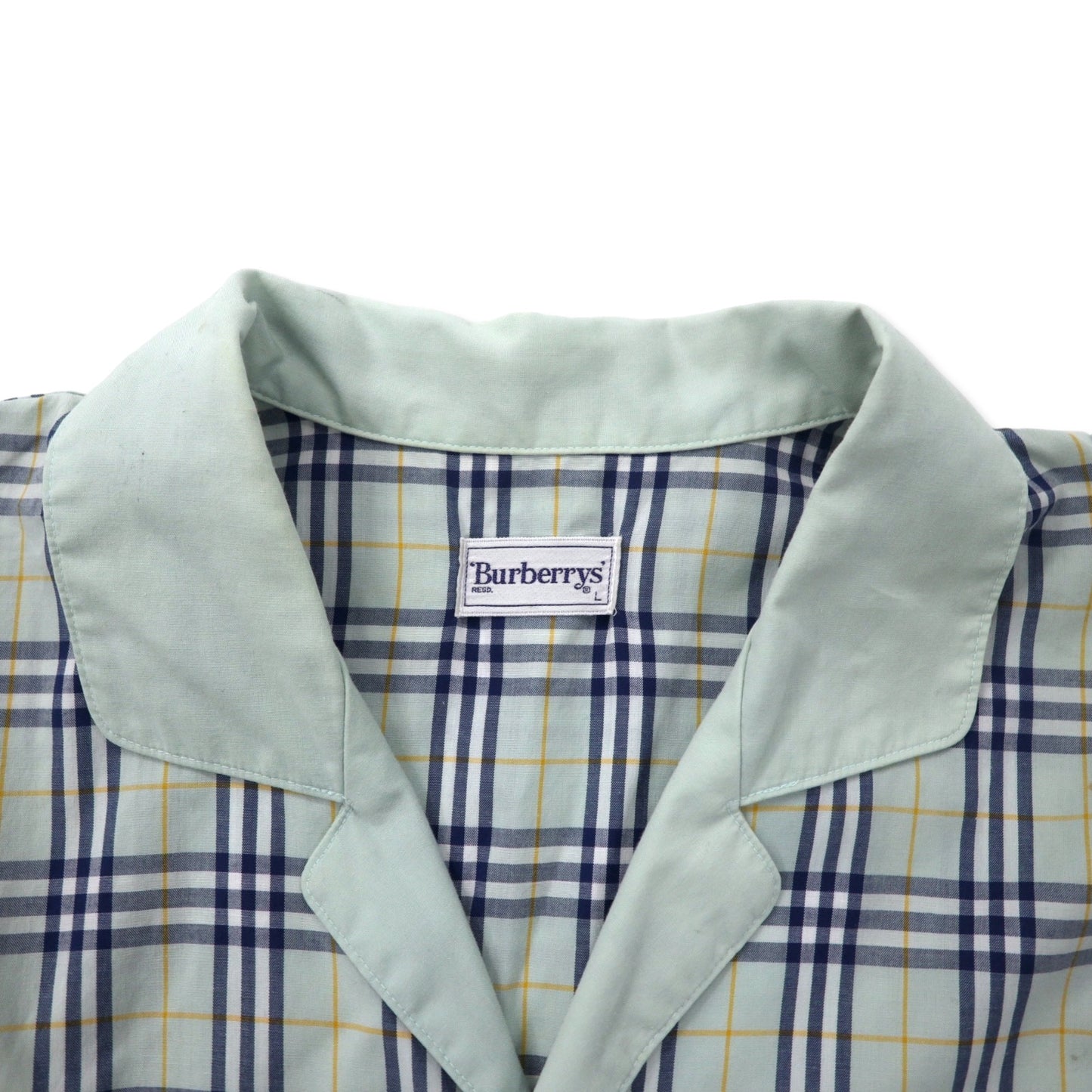 Burberrys オールド グレンチェック オープンカラー パジャマシャツ L グリーン コットン ワンポイントロゴ刺繍 日本製