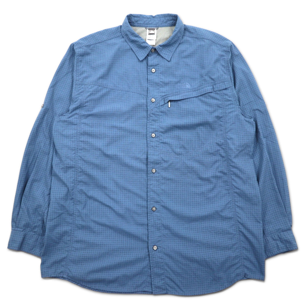 日本然リトテ-古着オンライン-THE NORTH FACE アウトドアシャツ XL ブルー ナイロン ロゴ刺繍 メッシュライナー AU2B-