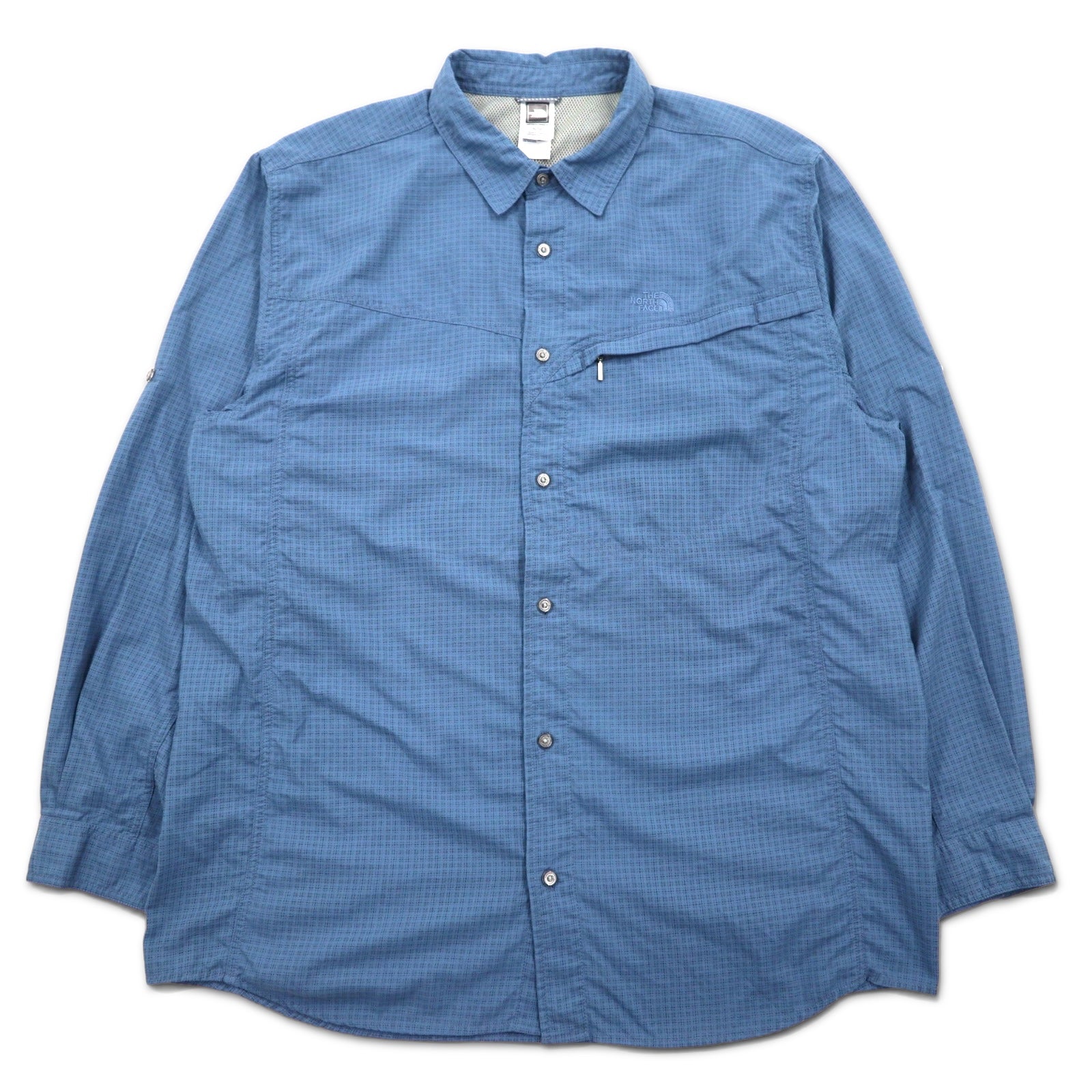 日本然リトテ-古着オンライン-THE NORTH FACE アウトドアシャツ XL ブルー ナイロン ロゴ刺繍 メッシュライナー AU2B-