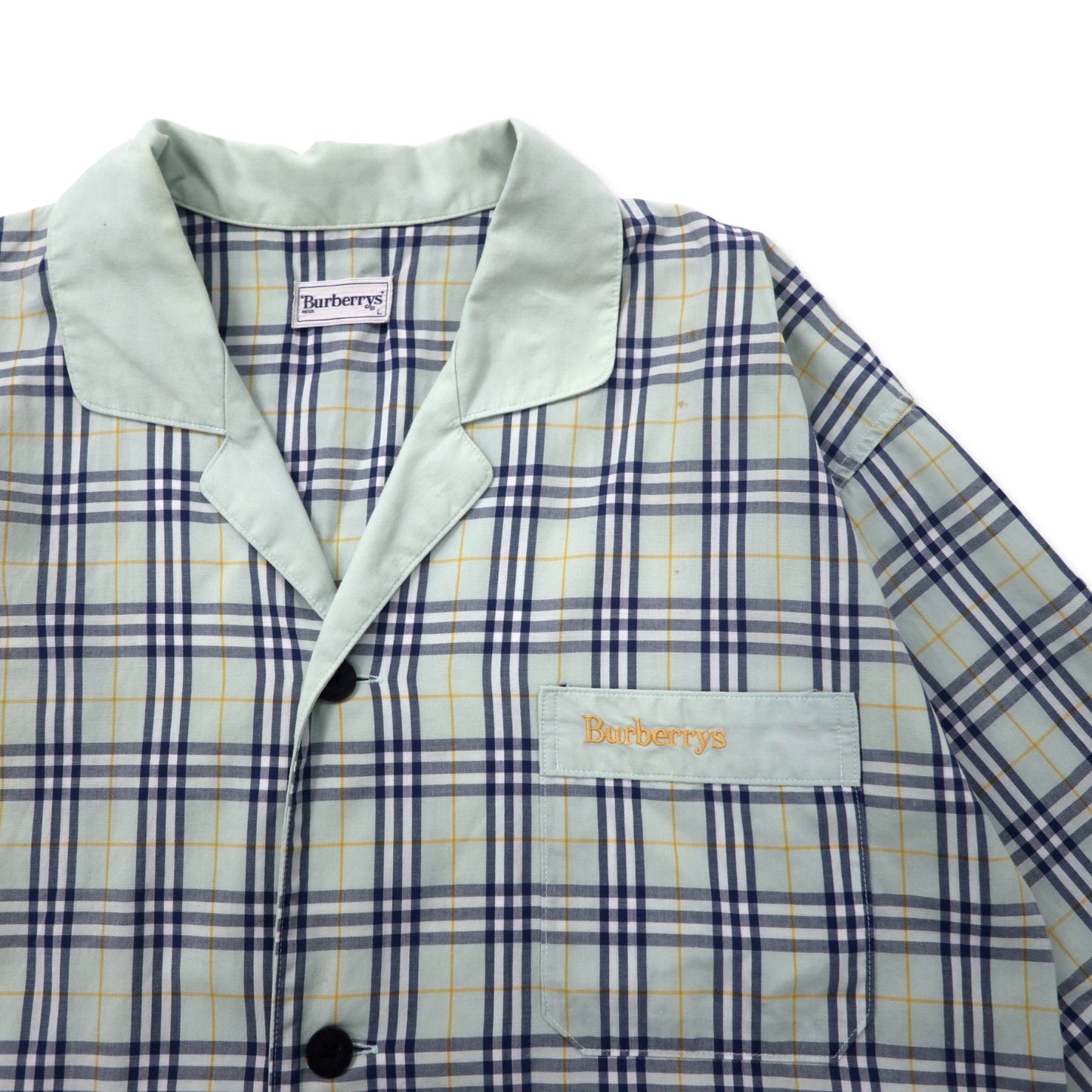 Burberrys オールド グレンチェック オープンカラー パジャマシャツ L グリーン コットン ワンポイントロゴ刺繍 日本製