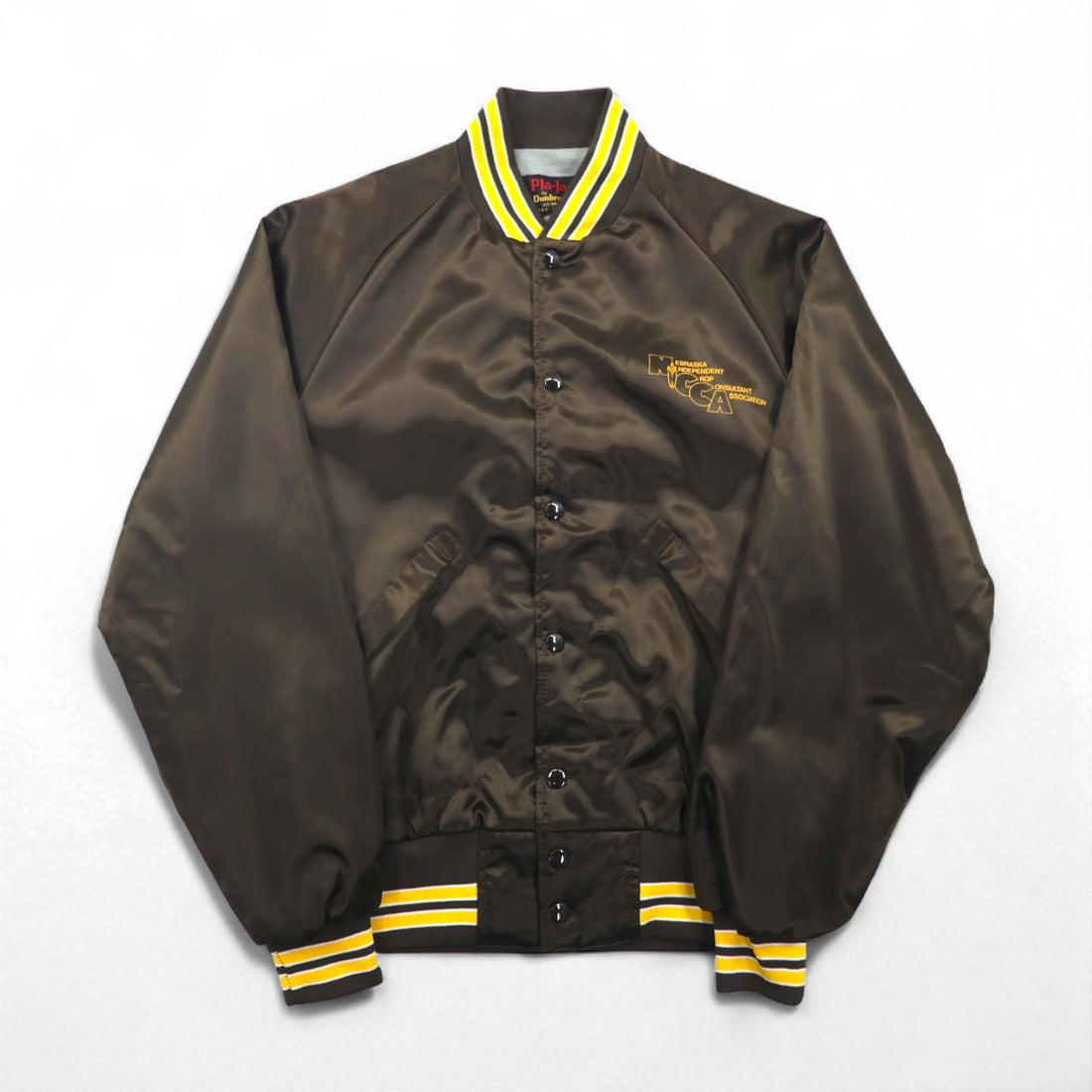 90s USA Vintage Varsity Jacket, Made in the USA, Size M, Brown, Pla-Jac by Dunbrooke