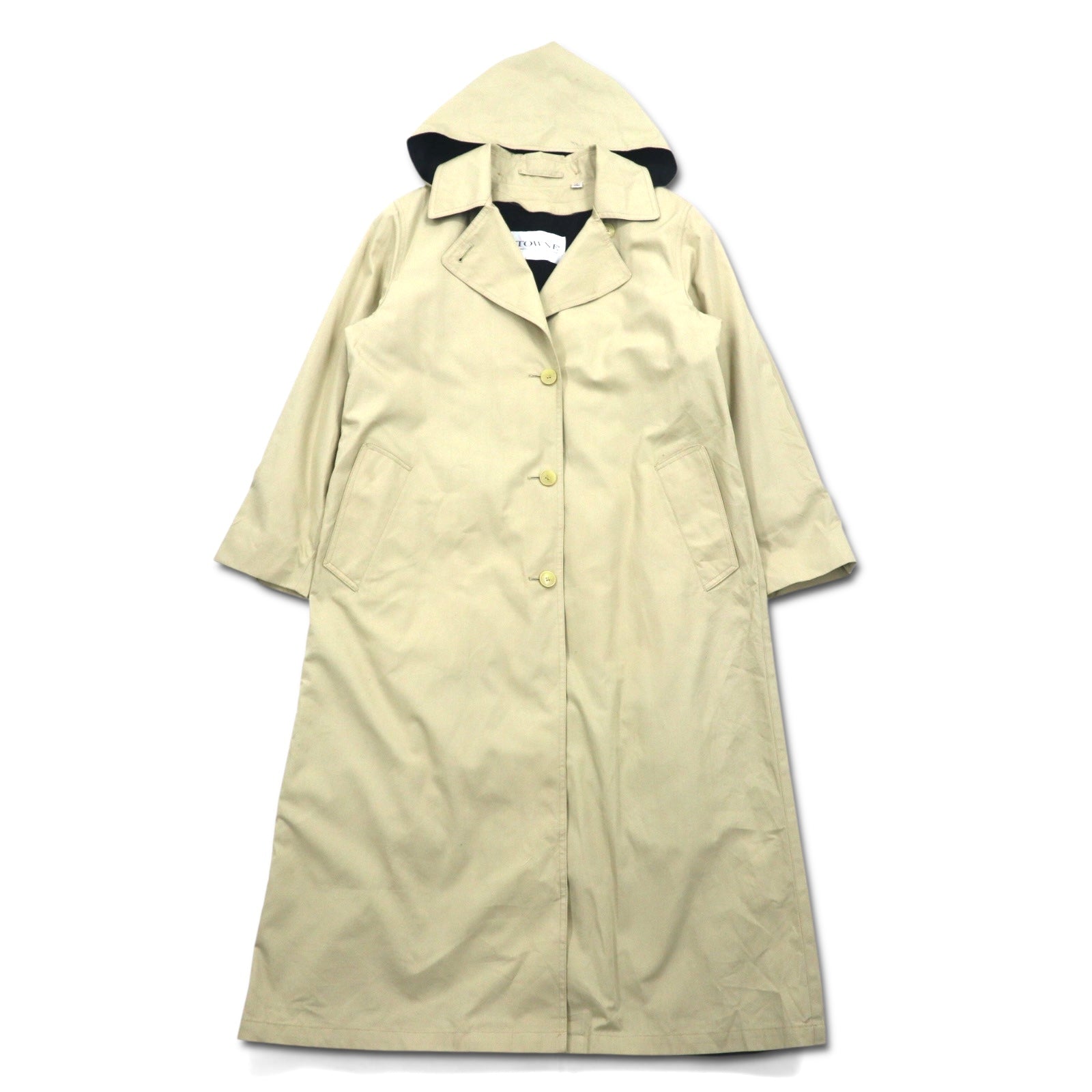 TOWNE by London Fog 90s Detachable Hood Trench Coat, Medium, Beige, Cotton, Detachable Liner