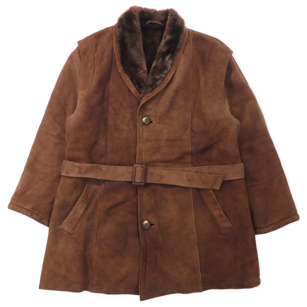 日本然リトテ-古着オンライン-GENUINE SHEARLING スペイン製 80年代 ショールカラー ムートンステンカラーコート L ブラウン 羊革-GENUINE SHEARLING Spain MADE 80s Show COLLAR Mouton COAT L Brown sheep leather