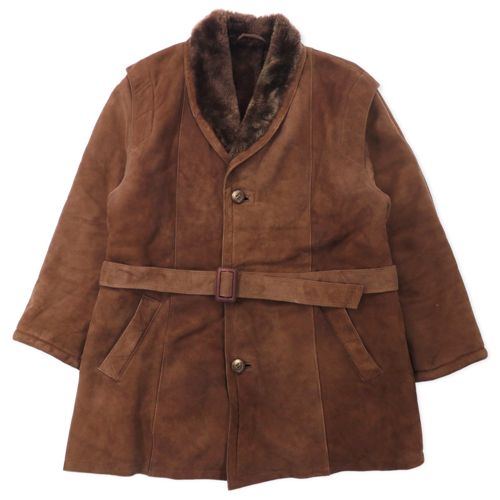 日本然リトテ-古着オンライン-GENUINE SHEARLING スペイン製 80年代 ショールカラー ムートンステンカラーコート L ブラウン 羊革-GENUINE SHEARLING Spain MADE 80s Show COLLAR Mouton COAT L Brown sheep leather