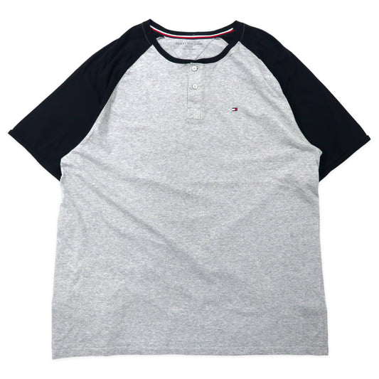 日本然リトテ-古着オンライン-TOMMY HILFIGER ヘンリーネック ラグランTシャツ XXL グレー コットン ワンポイントロゴ ビッグサイズ-