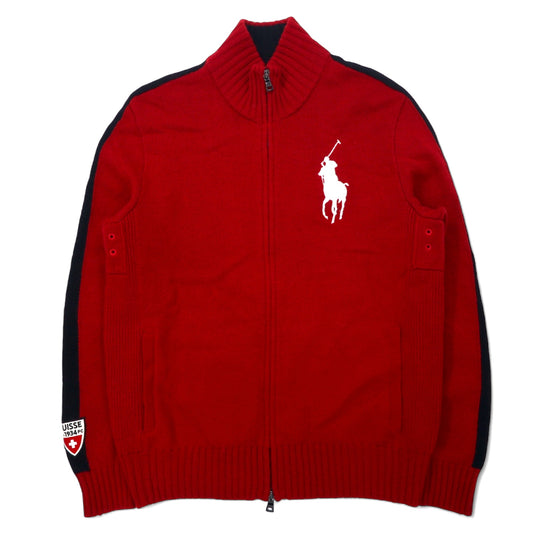 Polo by Ralph Lauren 90年代 ビッグポニー フルジップ セーター ニット ジャケット L レッド ラムウール サイドライン ダブルジップ SUISSE RL 1934 PC