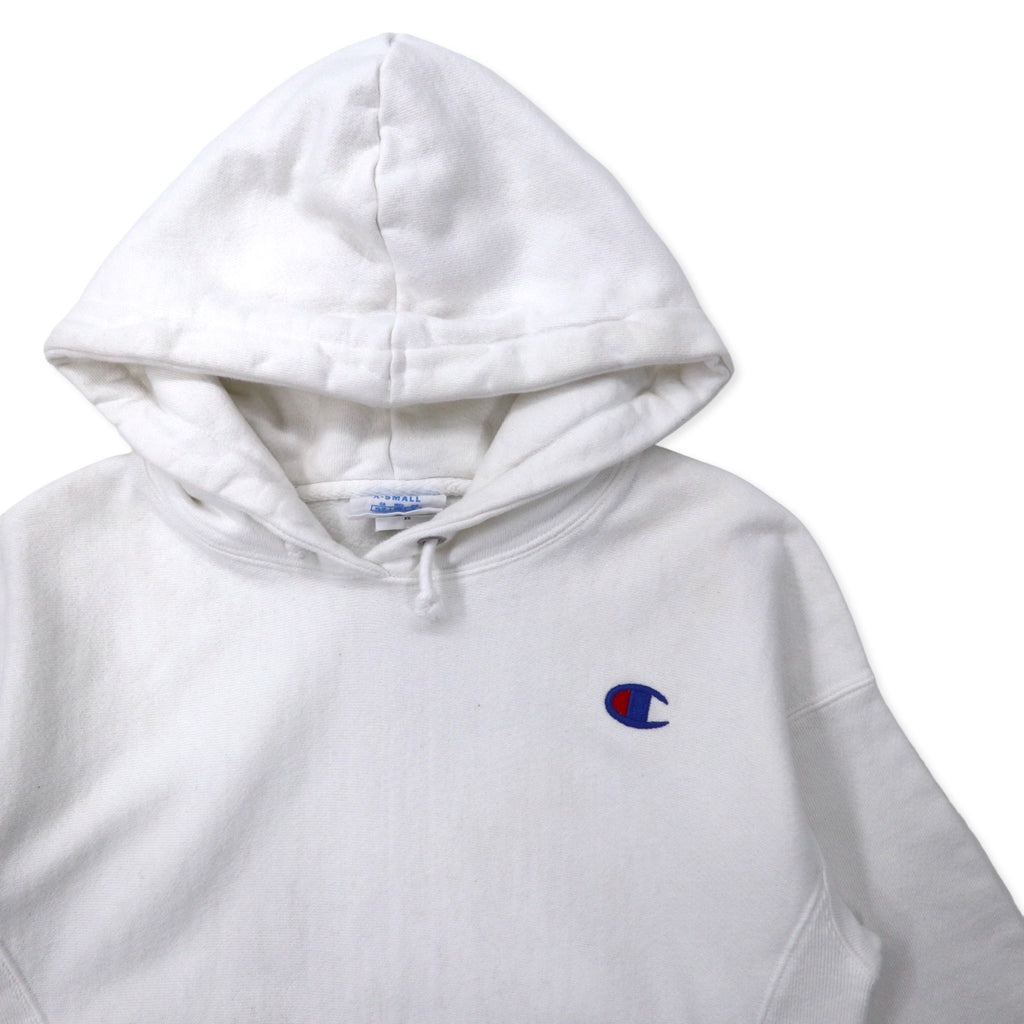 Champion Reverse Weave Pullover Hoodie, M, White, Cotton, Blue Single Tag, Reprint, Reverse Weave, Made in Honduras
