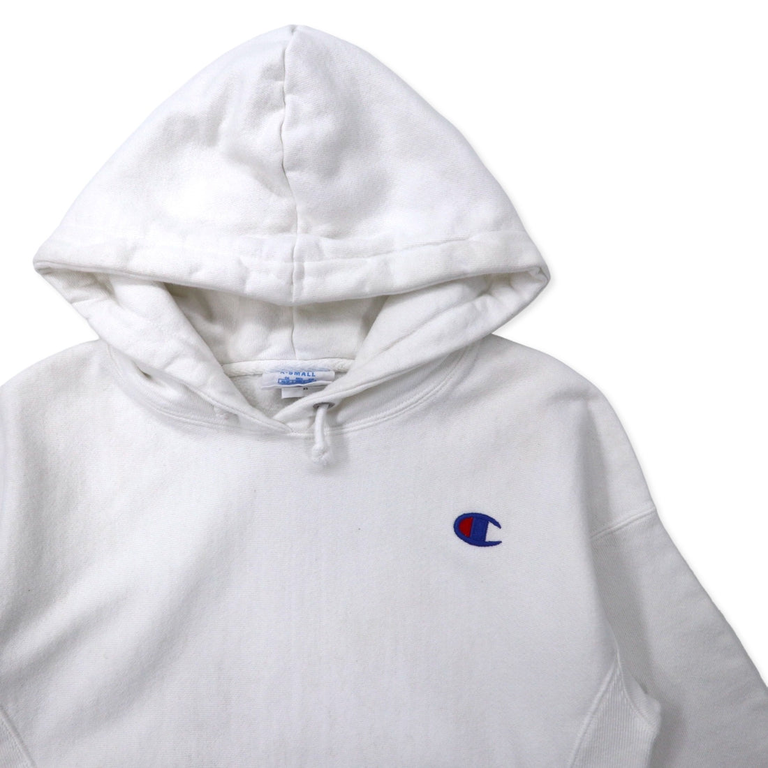 Champion Reverse Weave Pullover Hoodie, M, White, Cotton, Blue Single Tag, Reprint, Reverse Weave, Made in Honduras