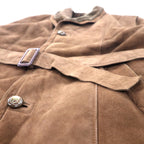 GENUINE SHEARLING Made in Spain 80s Shawl Collar Mouton Balmacaan Coat L Brown Sheepskin