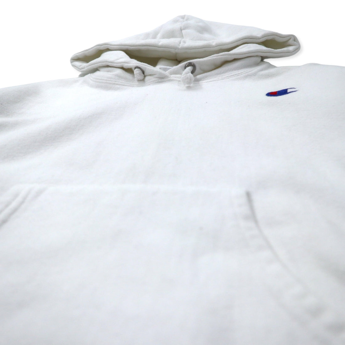 Champion Reverse Weave Pullover Hoodie, M, White, Cotton, Blue Single Tag, Reprint, Reverse Weave, Made in Honduras