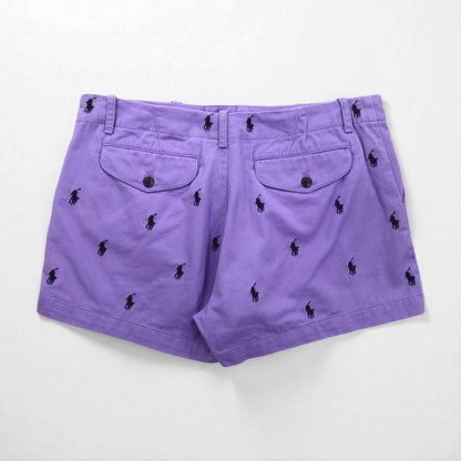 RALPH LAUREN SPORT 90年代 ショートパンツ M パープル 総柄 オールオーバーポニー 刺繍
