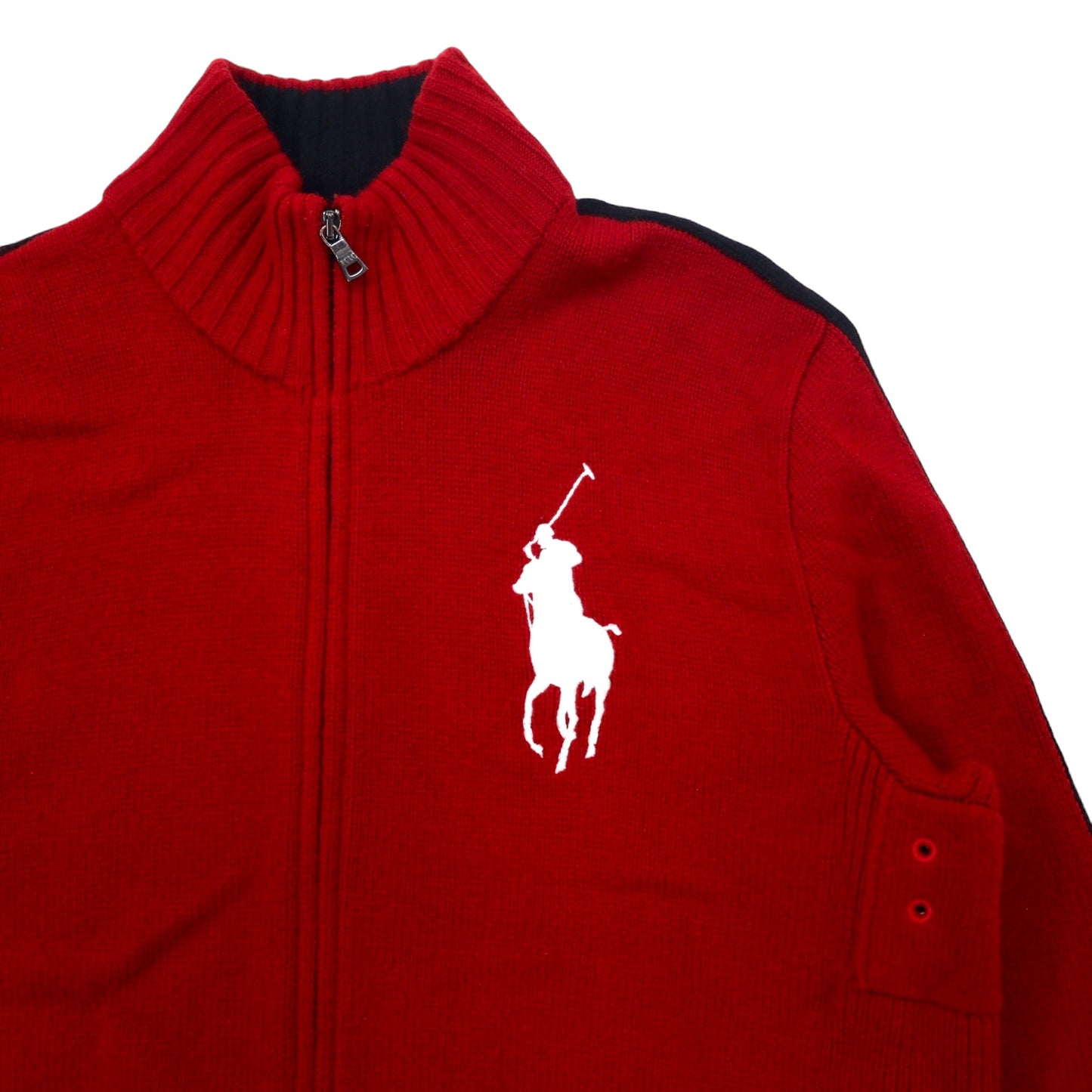 Polo by Ralph Lauren 90年代 ビッグポニー フルジップ セーター ニット ジャケット L レッド ラムウール サイドライン ダブルジップ SUISSE RL 1934 PC