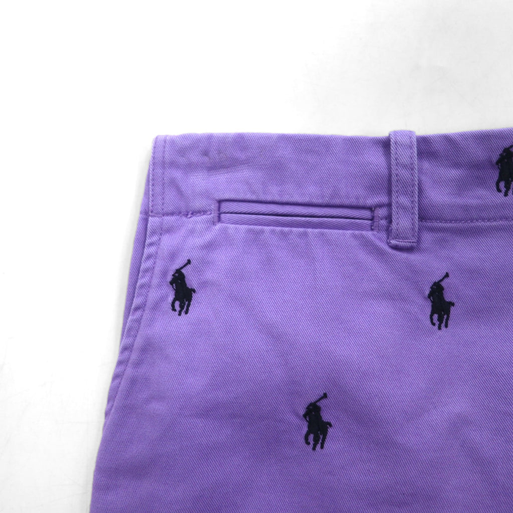 RALPH LAUREN SPORT 90年代 ショートパンツ M パープル 総柄 オールオーバーポニー 刺繍