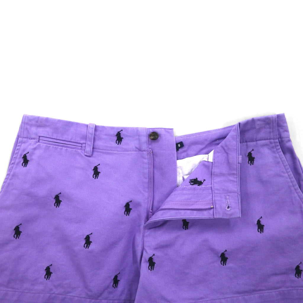 RALPH LAUREN SPORT 90年代 ショートパンツ M パープル 総柄 オールオーバーポニー 刺繍