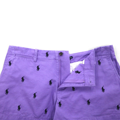 RALPH LAUREN SPORT 90年代 ショートパンツ M パープル 総柄 オールオーバーポニー 刺繍