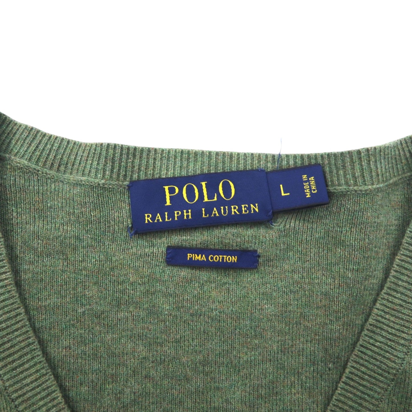 POLO RALPH LAUREN Vネック ピマコットン ニット セーター L カーキ スモールポニー 刺繍 PIMA COTTON