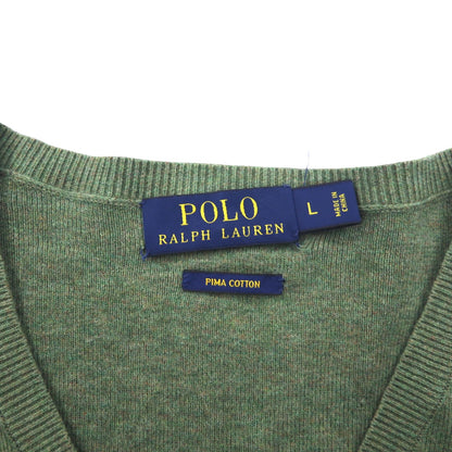 POLO RALPH LAUREN Vネック ピマコットン ニット セーター L カーキ スモールポニー 刺繍 PIMA COTTON