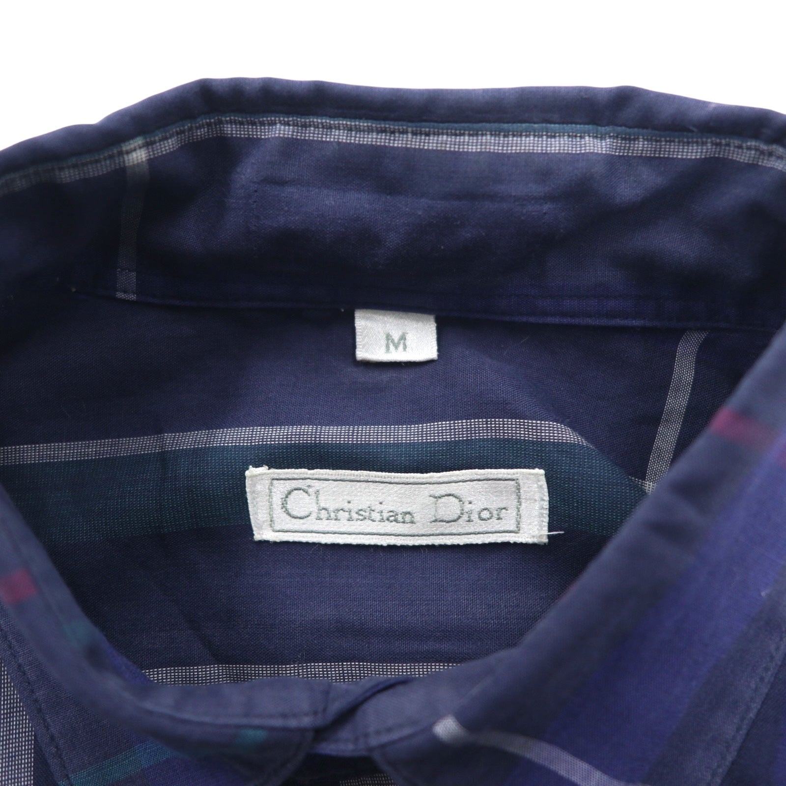 Christian Dior Old Button-down Shirt M Navy Cotton Check