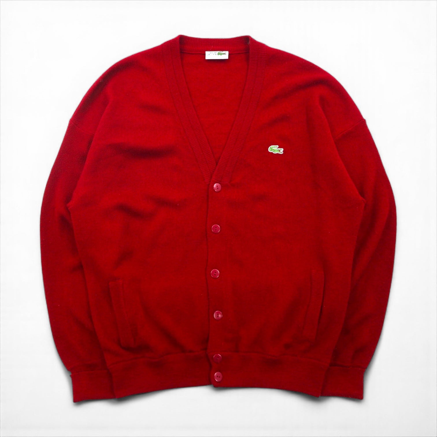 CHEMISE LACOSTE 80年代 ニット カーディガン L レッド アクリル