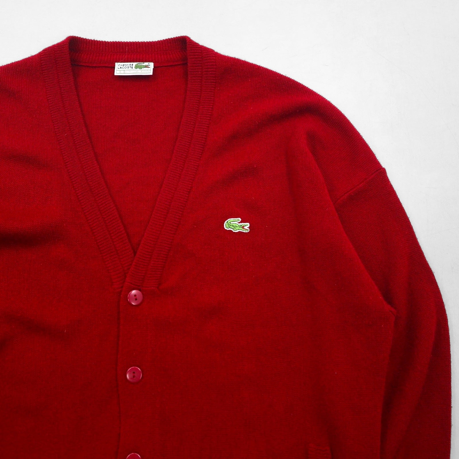 CHEMISE LACOSTE 80年代 ニット カーディガン L レッド アクリル