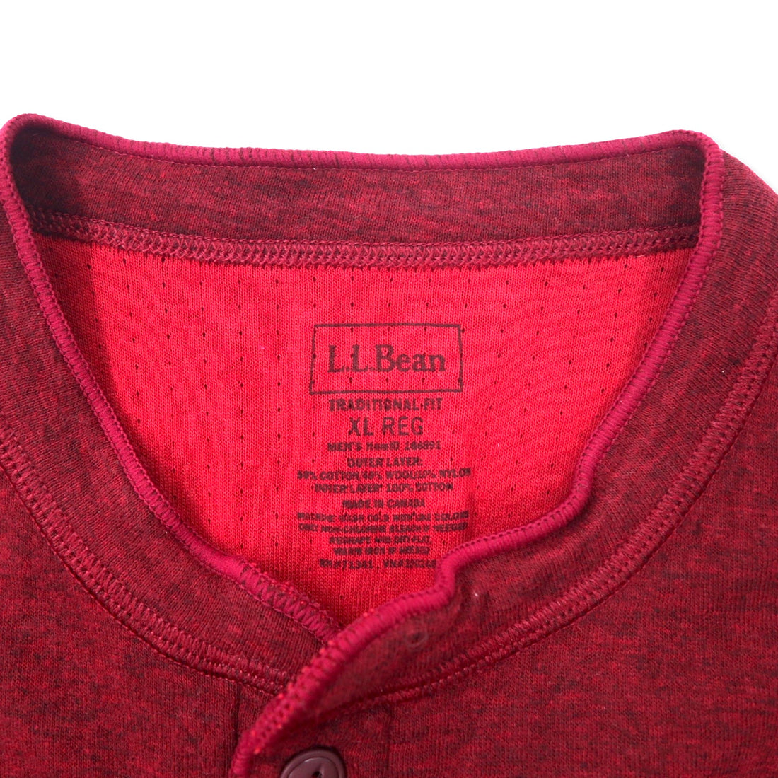 LLBean Made in Canada Henley Neck Long Sleeve T-Shirt Long T XL Bordeaux Cotton TRADITIONAL FIT