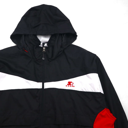 STARTER Nylon Parka Track Jacket Jersey, Size L, Black, with Hood Storage