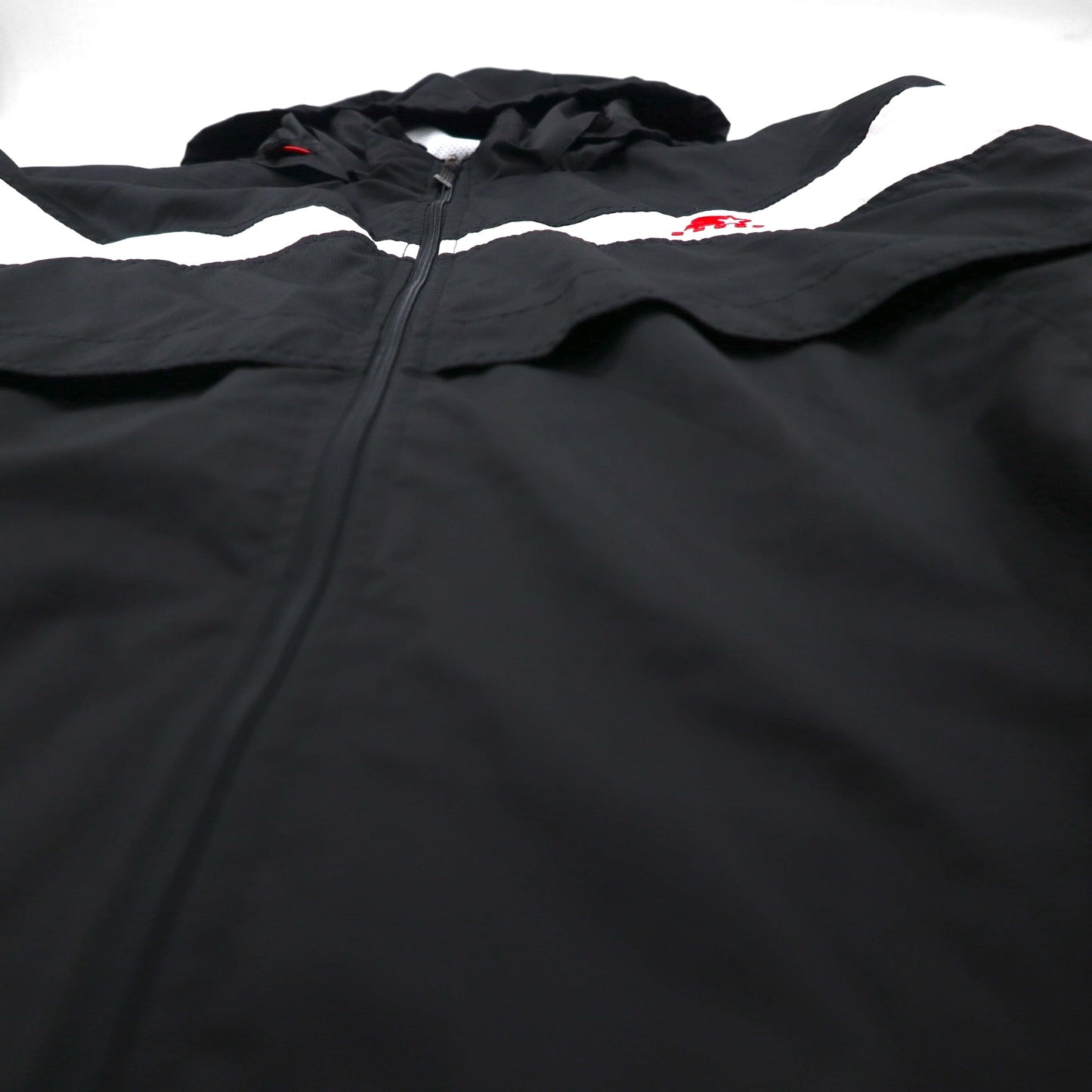 STARTER Nylon Parka Track Jacket Jersey, Size L, Black, with Hood Storage