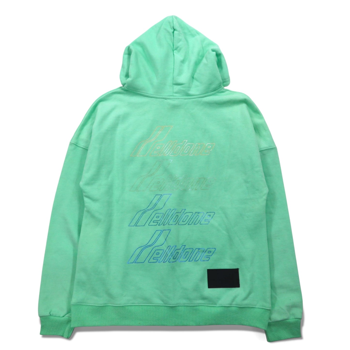 WE11DONE プルオーバー パーカー S ミント グリーン ロゴプリント Iridescent Logo Hoodie