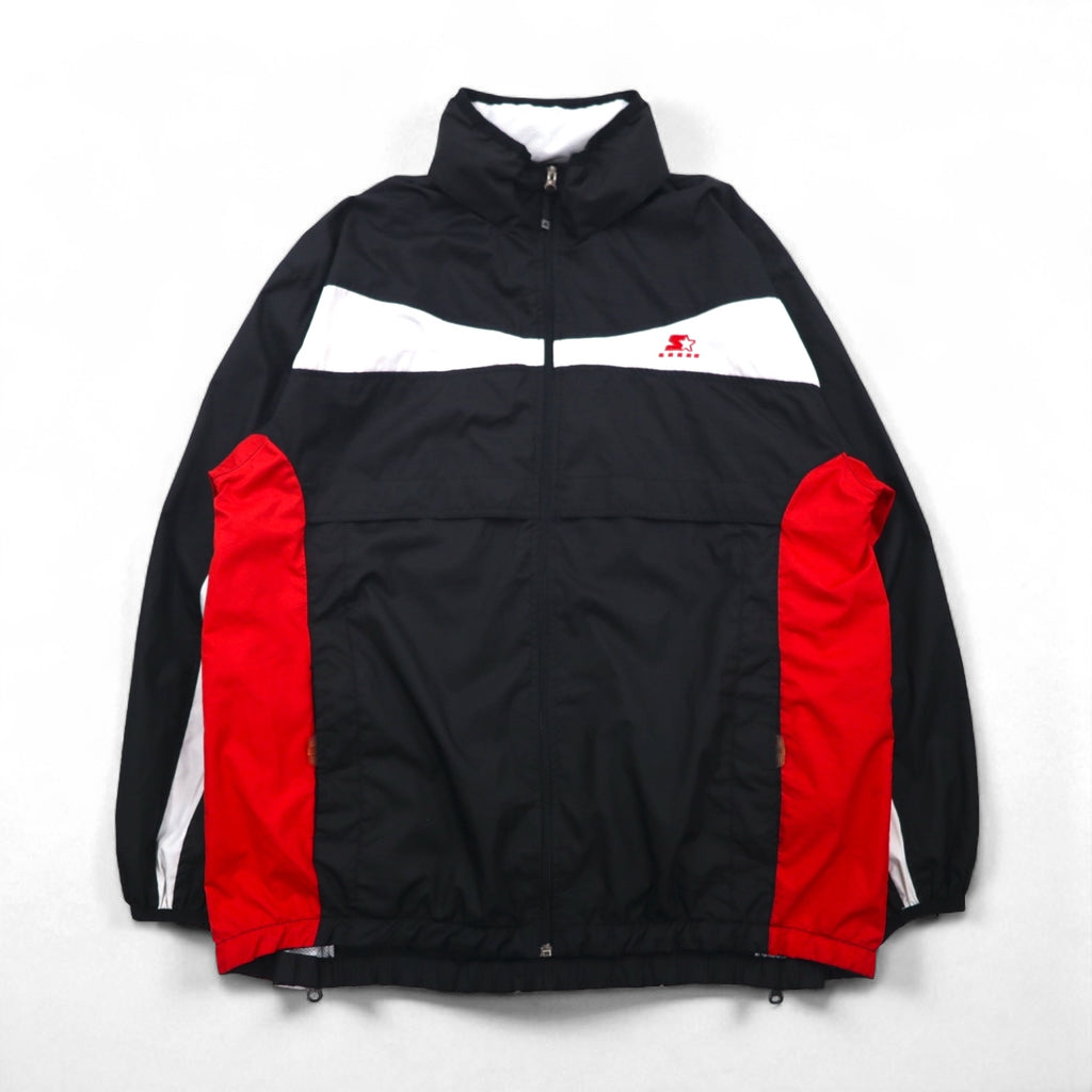 STARTER Nylon Parka Track Jacket Jersey, Size L, Black, with Hood Storage
