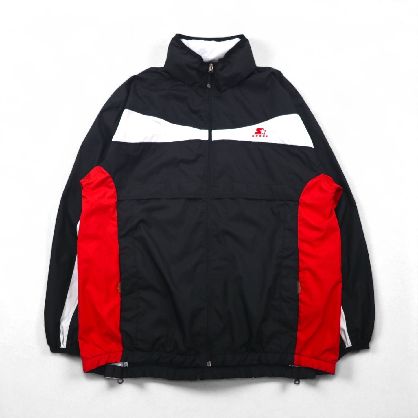 STARTER Nylon Parka Track Jacket Jersey, Size L, Black, with Hood Storage