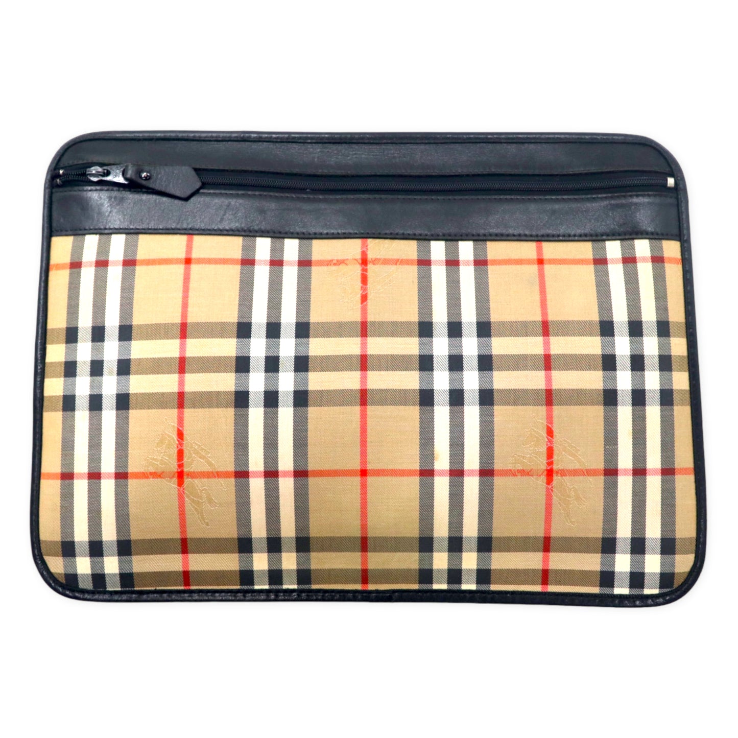 BURBERRYS CHECKED Clutch Bag Beige Nylon Canvas Leather Shadow