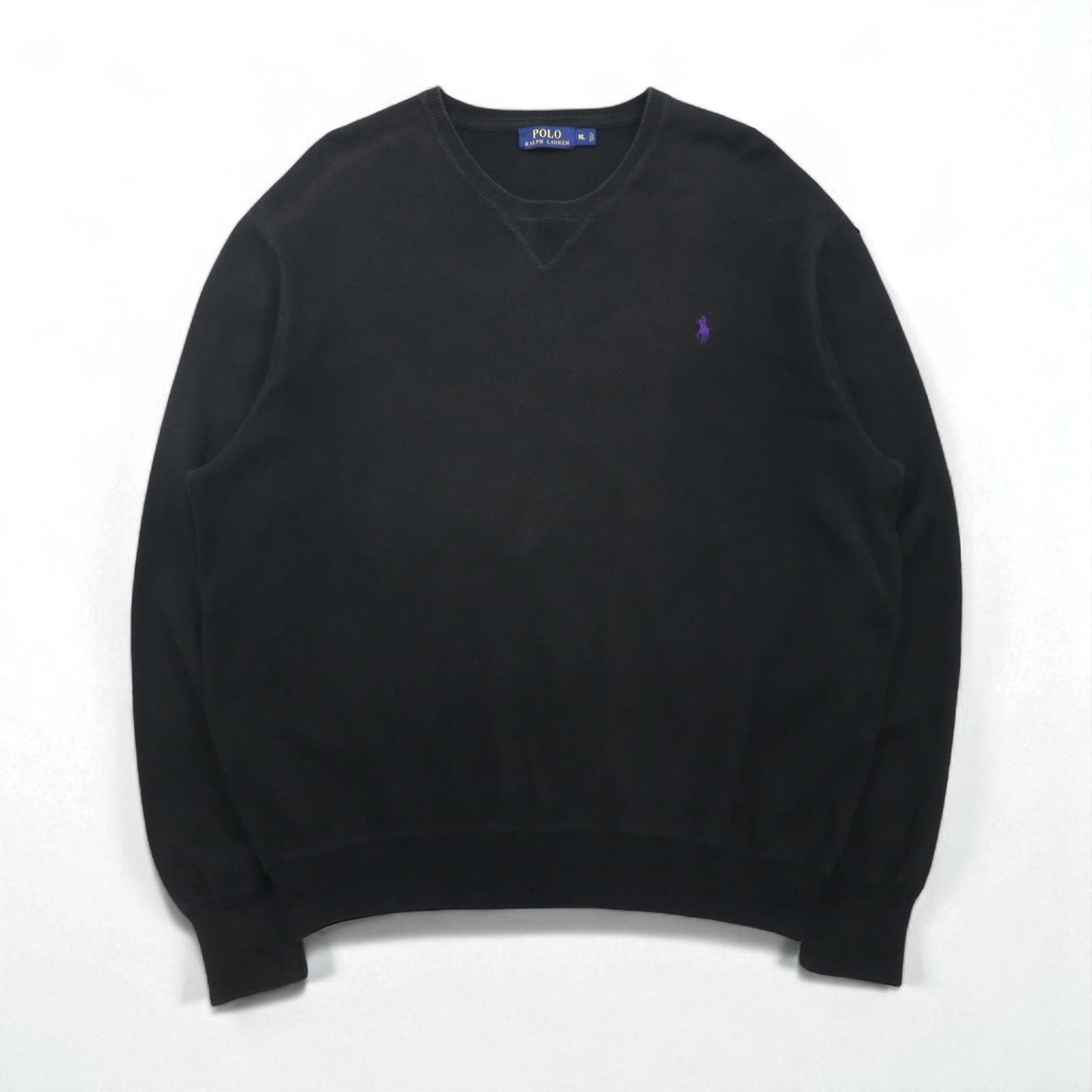 Polo Ralph Lauren 前V スウェット トレーナー XL ブラック コットン スモールポニー刺繡