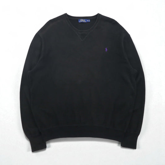 Polo Ralph Lauren 前V スウェット トレーナー XL ブラック コットン スモールポニー刺繡