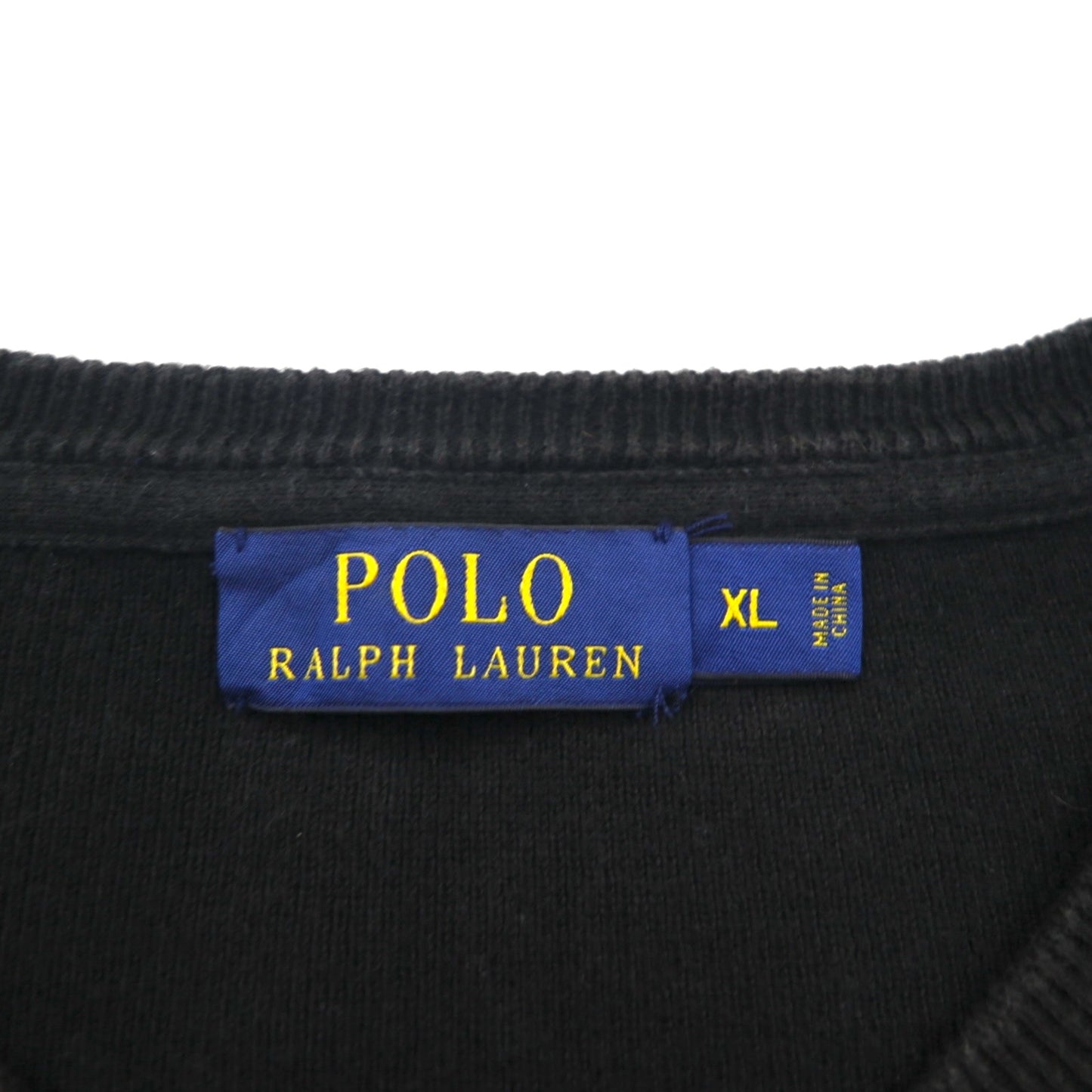 Polo Ralph Lauren 前V スウェット トレーナー XL ブラック コットン スモールポニー刺繡