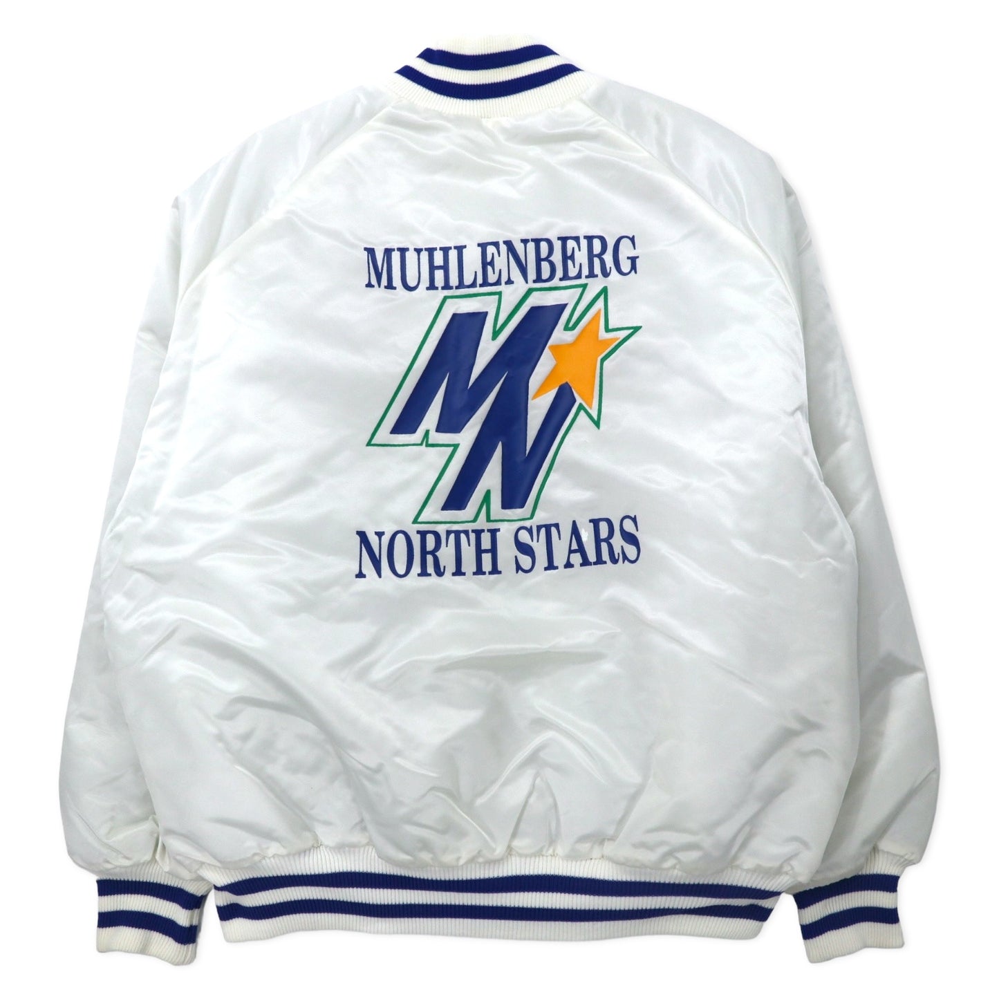 DeLONG USA製 90年代 スタジャン XL ホワイト ナイロン キルティングライナー MUHLENBERG NORTH STARS バックプリント