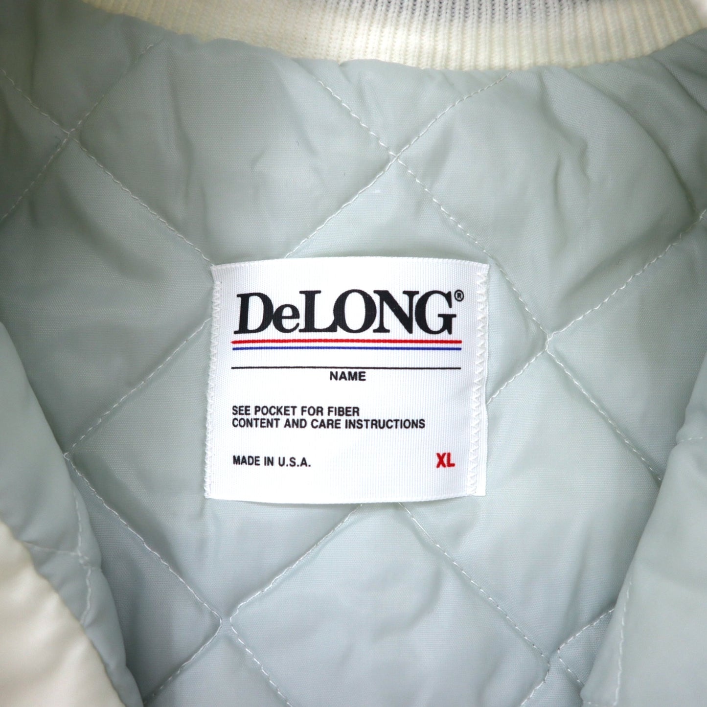 DeLONG USA製 90年代 スタジャン XL ホワイト ナイロン キルティングライナー MUHLENBERG NORTH STARS バックプリント