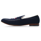 日本然リトテ-古着オンライン-polpetta スリッポン ローファー 26.5cm ネイビー キャンバス タッセル刺繍 TROMPE-polpetta Slip-on Loafers US8.5 Navy Canvas Tassel Embroidery TROMPE