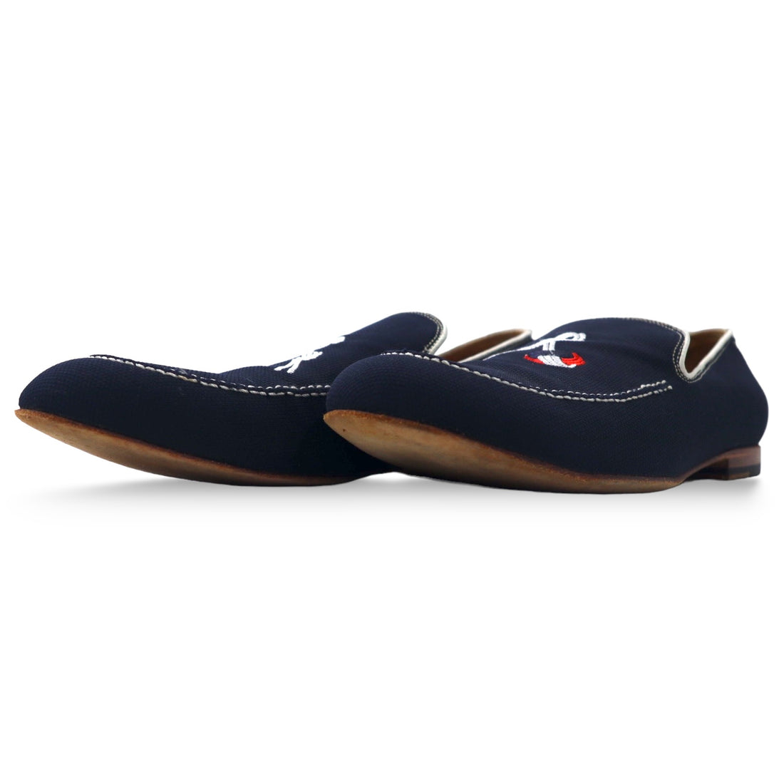 polpetta slip-on loafers, 26.5cm, navy, canvas, tassel embroidery, TROMPE