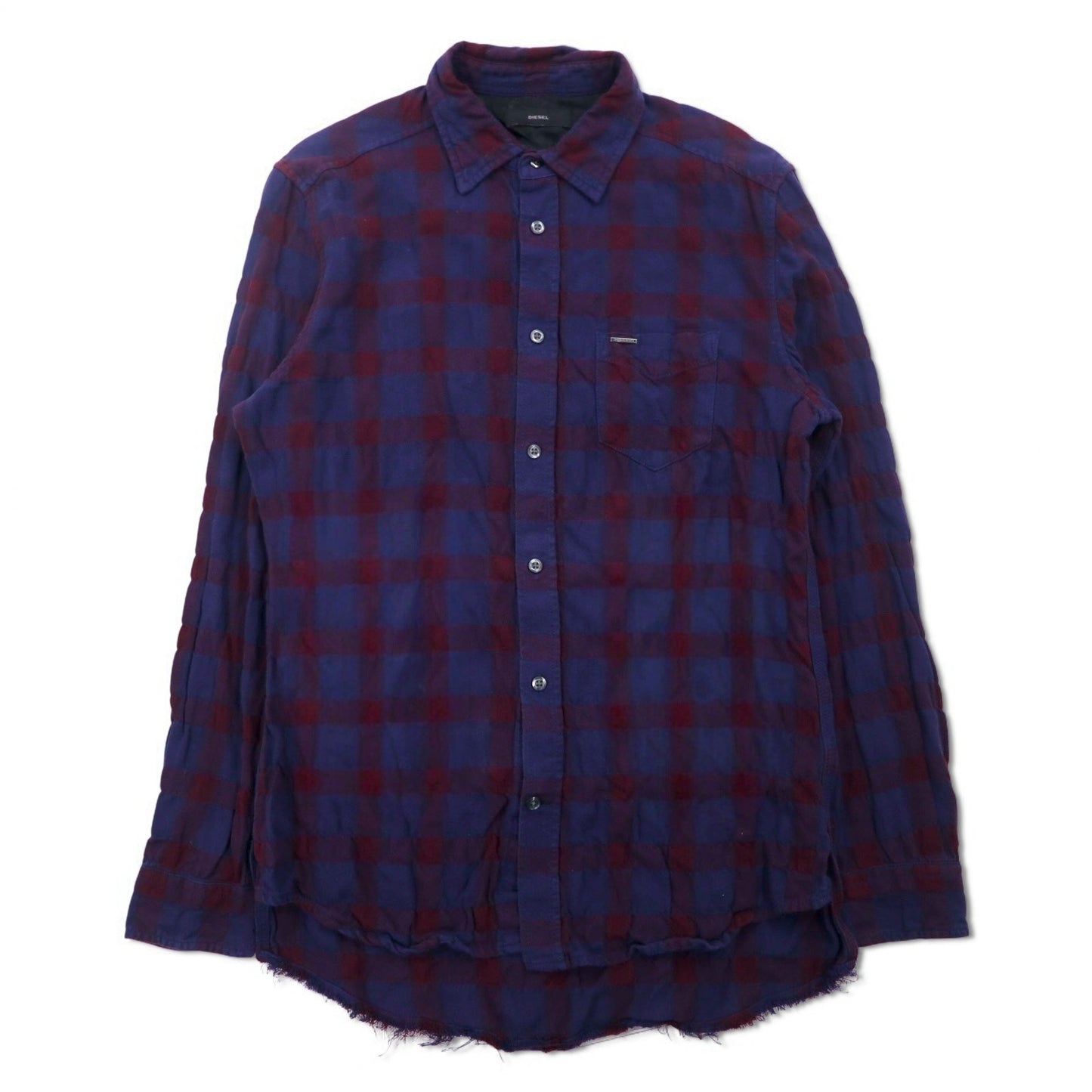 DIESEL Cut-off Grunge Check Shirt M Navy Purple Distressed