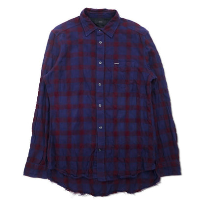 DIESEL Cut-off Grunge Check Shirt M Navy Purple Distressed