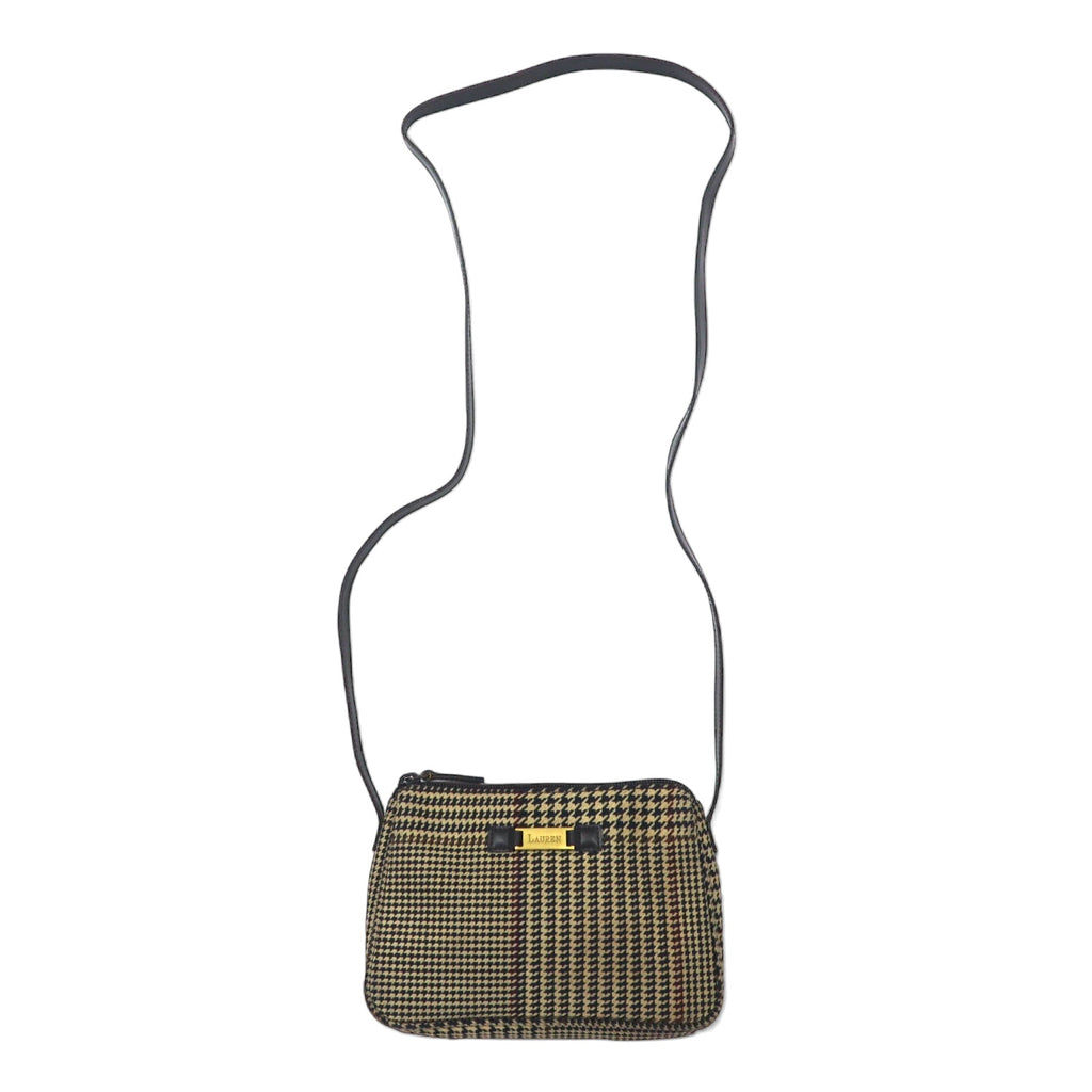 日本然リトテ-古着オンライン-LAUREN RALPH LAUREN ガンクラブチェック ショルダーバッグ ポシェット ブラウン ナイロンキャンバス ロゴプレート-LAUREN RALPH LAUREN Gun Club Checked Shoulder Bag Pochette Brown Nylon Canvas Logo Plate