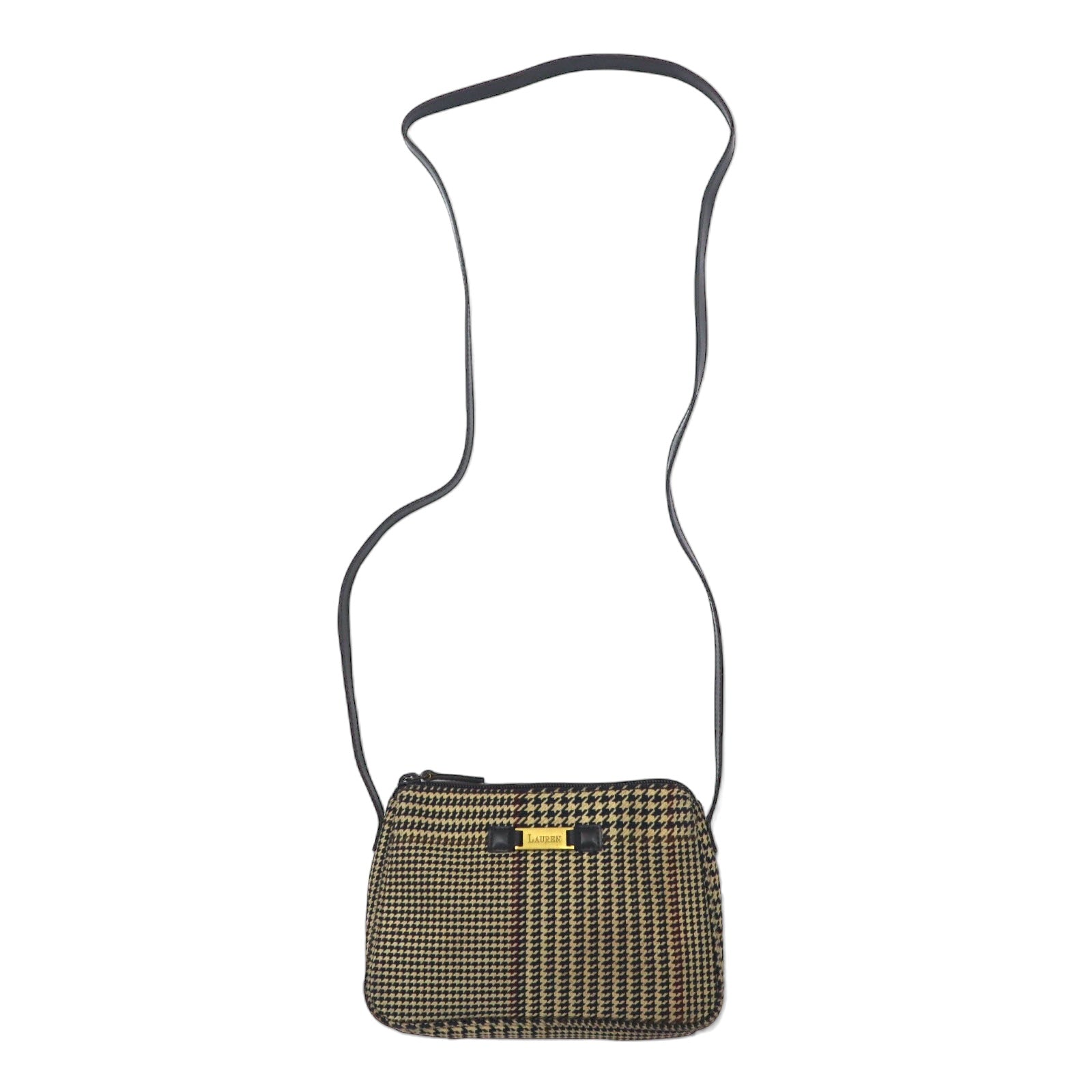 日本然リトテ-古着オンライン-LAUREN RALPH LAUREN ガンクラブチェック ショルダーバッグ ポシェット ブラウン ナイロンキャンバス ロゴプレート-LAUREN RALPH LAUREN Gun Club Checked Shoulder Bag Pochette Brown Nylon Canvas Logo Plate
