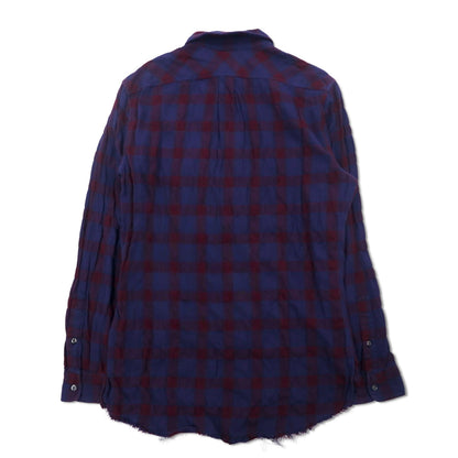 DIESEL Cut-off Grunge Check Shirt M Navy Purple Distressed