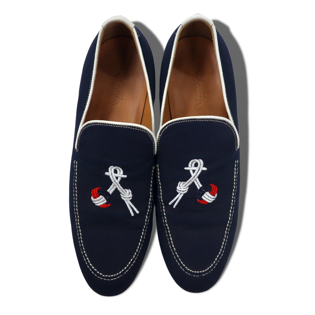 polpetta slip-on loafers, 26.5cm, navy, canvas, tassel embroidery, TROMPE