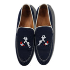polpetta slip-on loafers, 26.5cm, navy, canvas, tassel embroidery, TROMPE