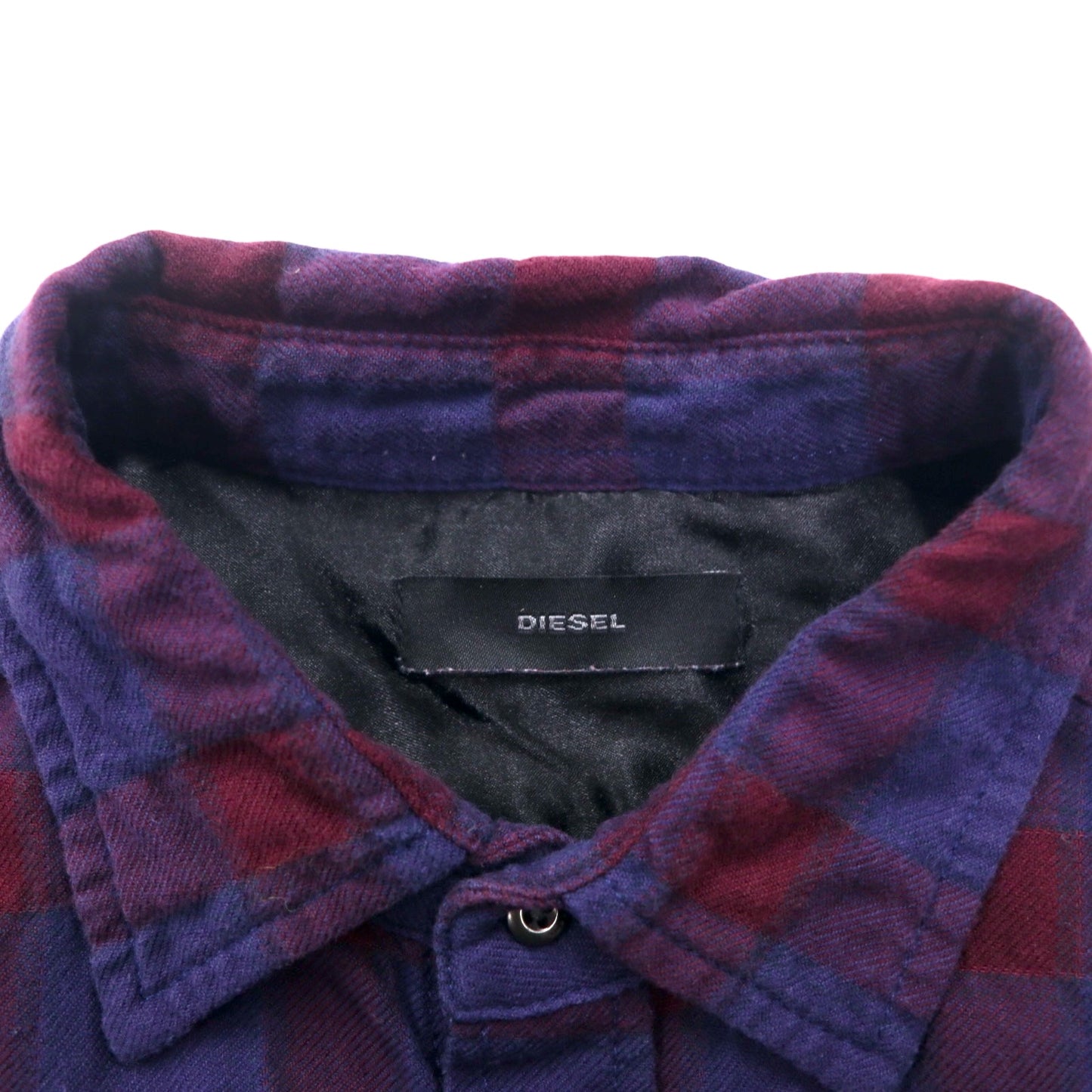 DIESEL Cut-off Grunge Check Shirt M Navy Purple Distressed