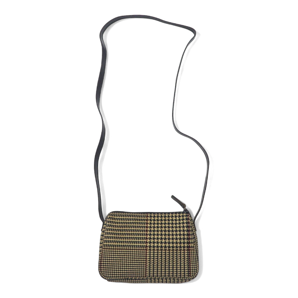 LAUREN RALPH LAUREN Gun Club Check Shoulder Bag Pochette Brown Nylon Canvas Logo Plate