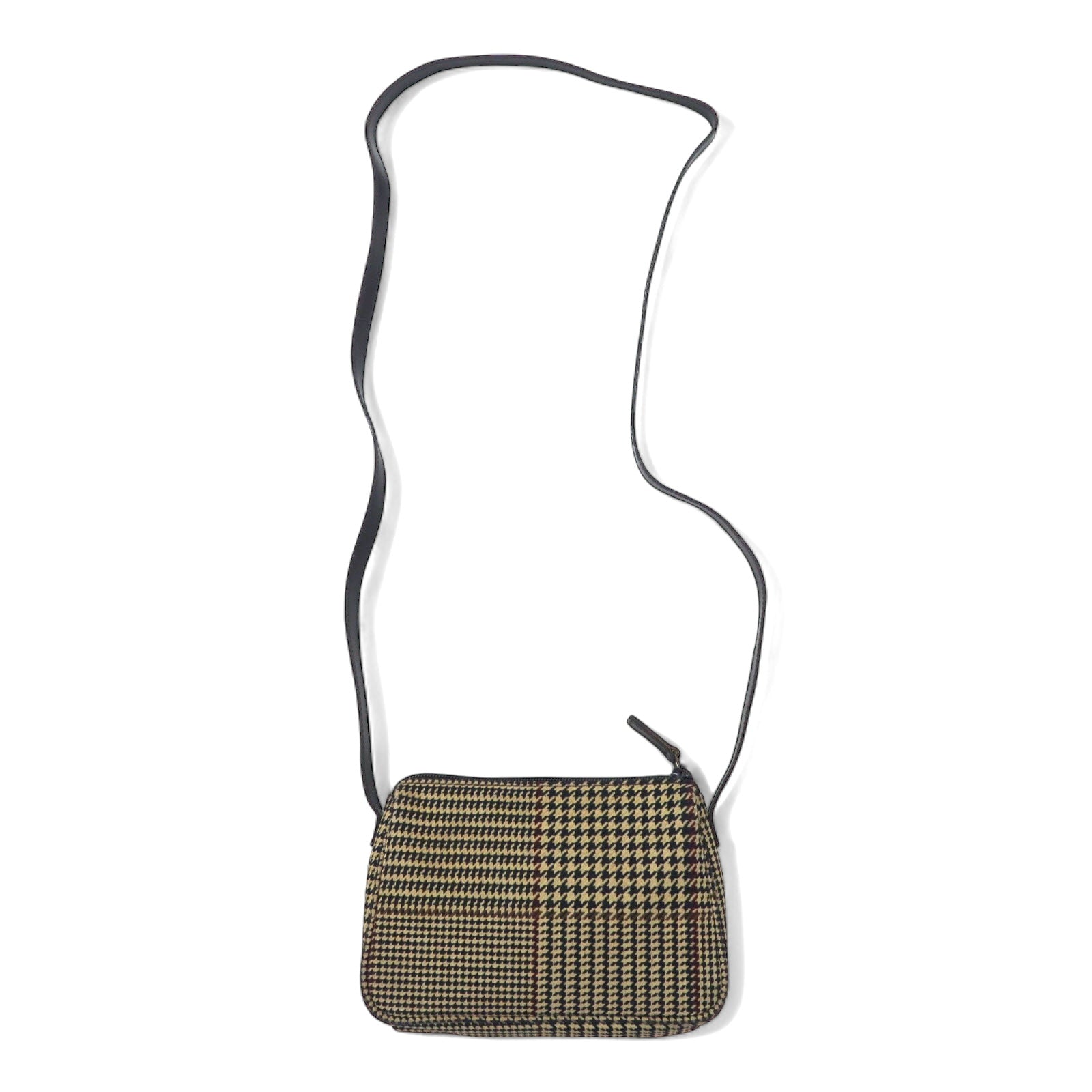 LAUREN RALPH LAUREN Gun Club Check Shoulder Bag Pochette Brown Nylon Canvas Logo Plate