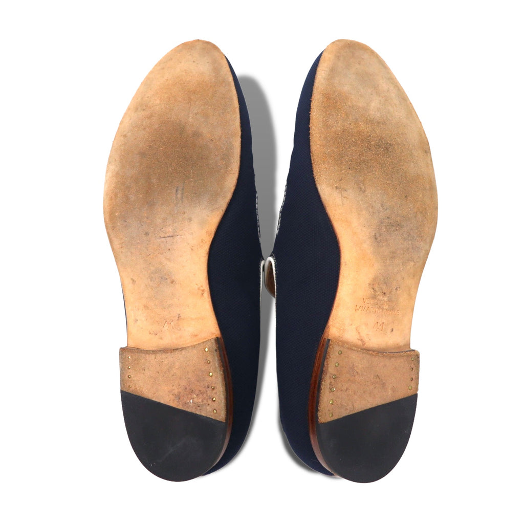 polpetta slip-on loafers, 26.5cm, navy, canvas, tassel embroidery, TROMPE